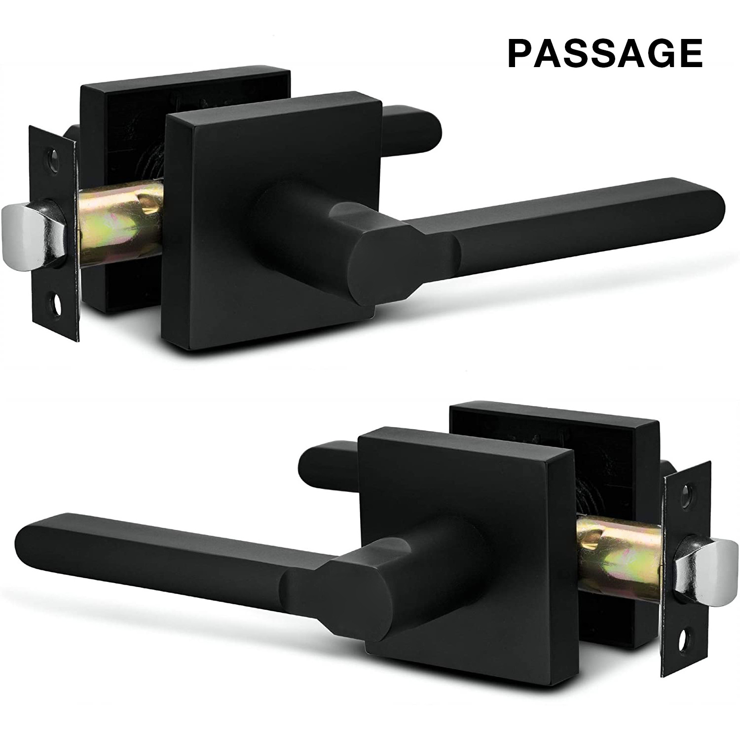 Square Cylinder Keys Portable Door Knobs Handles Levers Locks Bedroom Dummy Privacy Passage Lock for Wood 2 Lever Matte Black