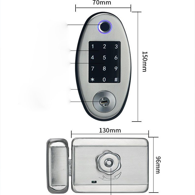 Stainless smart electric rim lock   IP65 waterproof outdoor fingerprint gate lock keypad card door lock