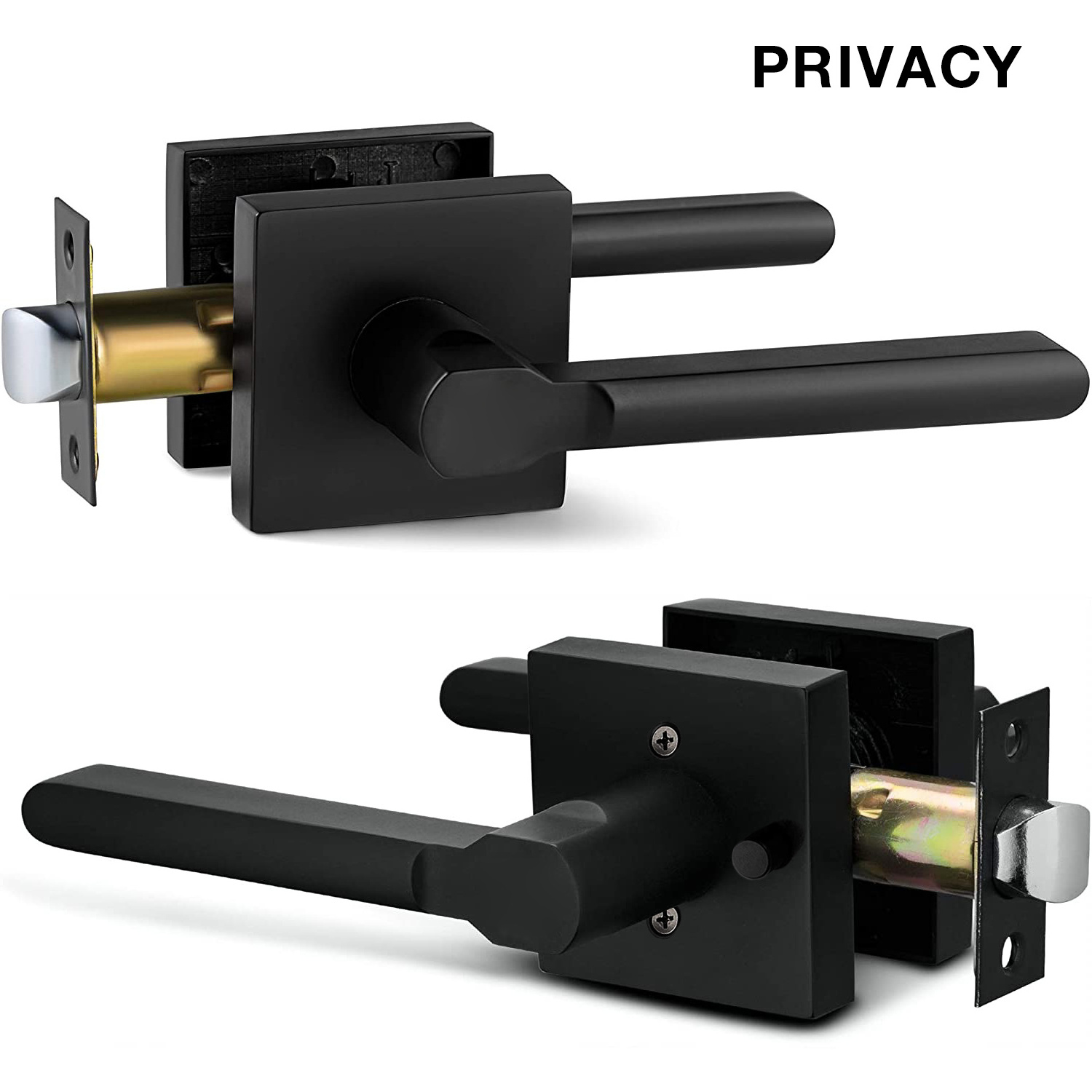 Square Cylinder Keys Portable Door Knobs Handles Levers Locks Bedroom Dummy Privacy Passage Lock for Wood 2 Lever Matte Black