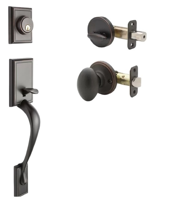 Matt Black Fashion Handleset with Single Cylinder Deadbolt and Door Knob and Fashion Rosette