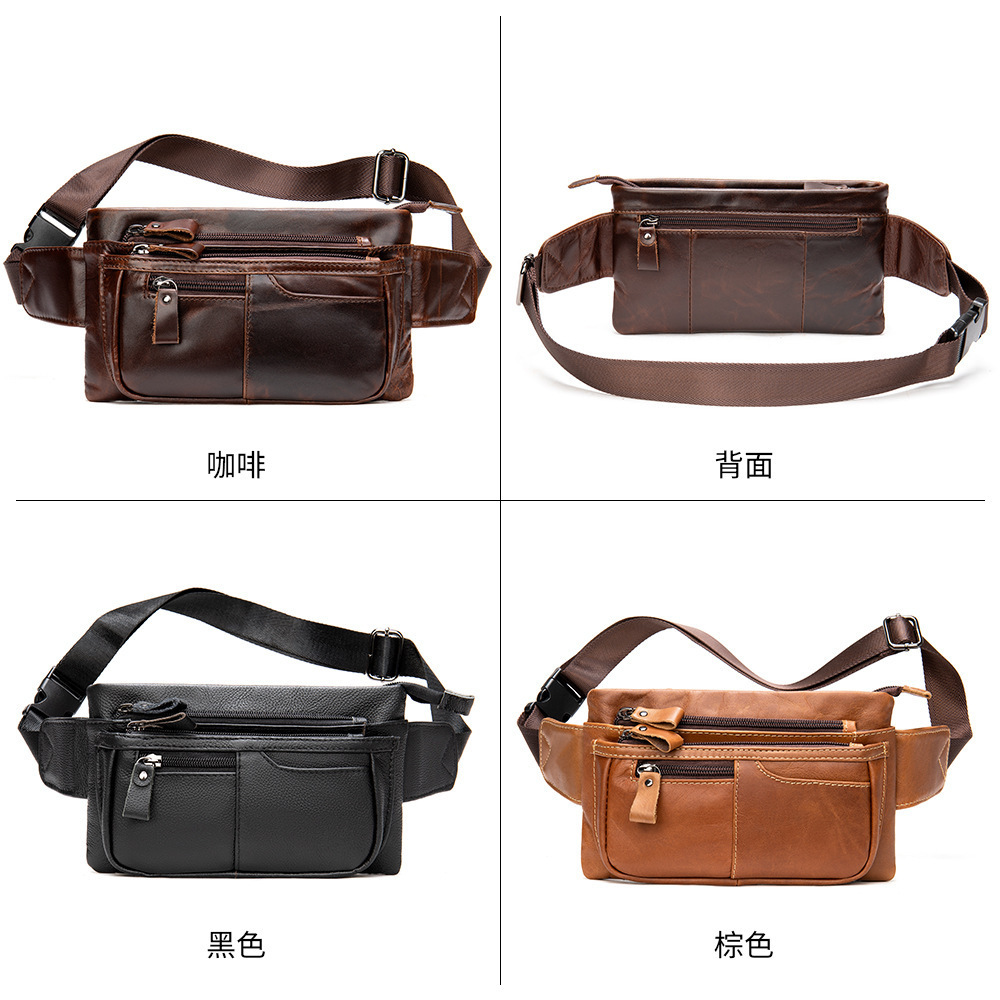 Andong Fashion Genuine Cow Leather Shoulder Bags Crossbody Sling Bag for Men with Front Zipper Pocket Chest Waist Pack