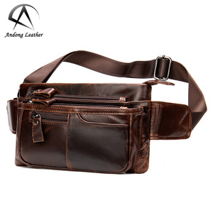 Andong Fashion Genuine Cow Leather Shoulder Bags Crossbody Sling Bag for Men with Front Zipper Pocket Chest Waist Pack