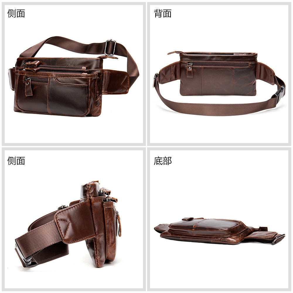 Andong Fashion Genuine Cow Leather Shoulder Bags Crossbody Sling Bag for Men with Front Zipper Pocket Chest Waist Pack