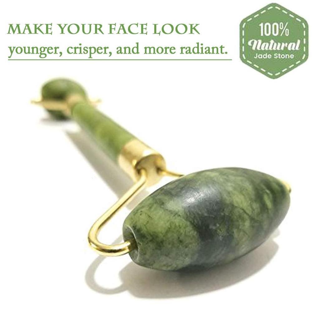 Beauty Supplies Facial Massager Tool Green Natural Body Dark Oem Customized Box Logo Jade Roller  with natual stone