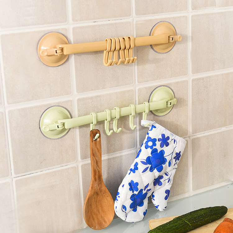 Adjustable 6 Hooks Double Suction Cup Towel Hanger Rack Hanging Shelves Holders Lock Type Sucker Bathroom Hook Organizer U3