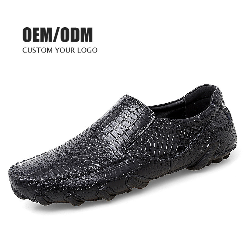 Custom Men's Dress Shoes Loafers Men Soft Moccasin Driving Shoes Big Size Crocodile Print Leather Boat Men Loafers Shoes