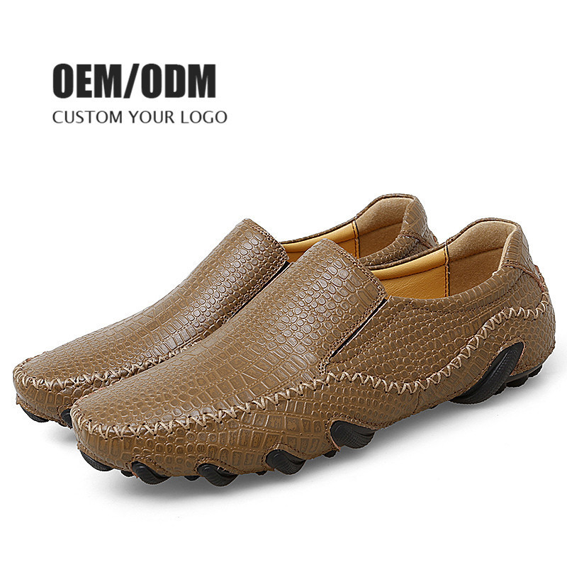 Custom Men's Dress Shoes Loafers Men Soft Moccasin Driving Shoes Big Size Crocodile Print Leather Boat Men Loafers Shoes