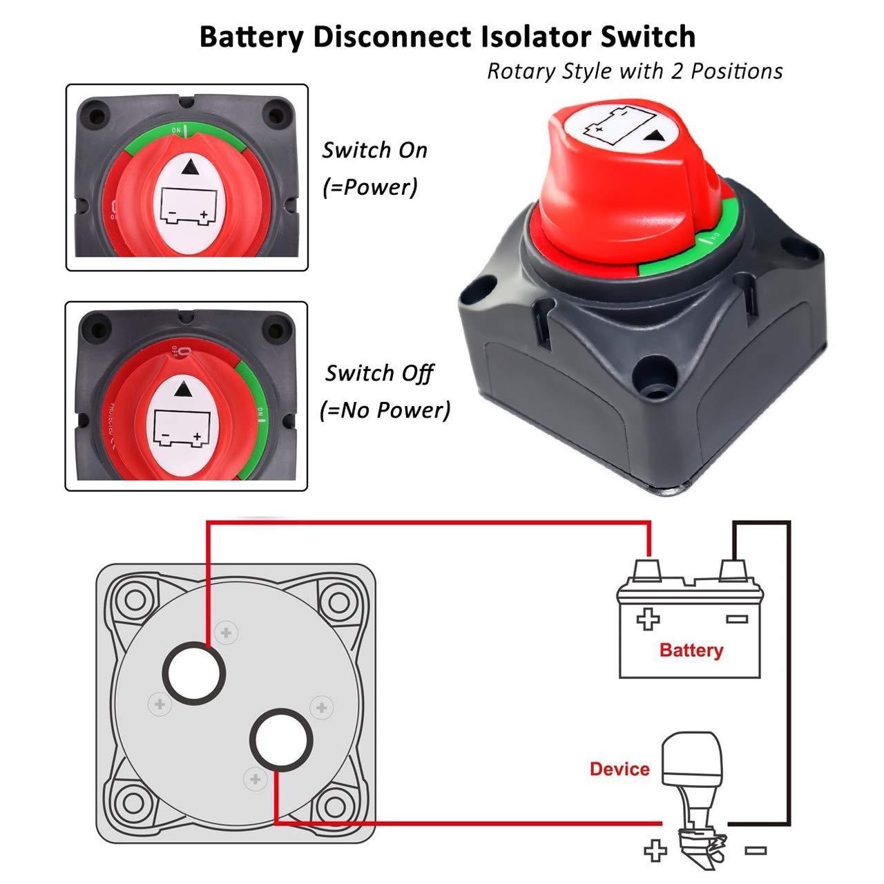 Battery Disconnect Switch 12V 24V 48V Master Isolator Cut Off Switch for Marine Boat Car Truck Camper RV Trailer Vehicles Engine