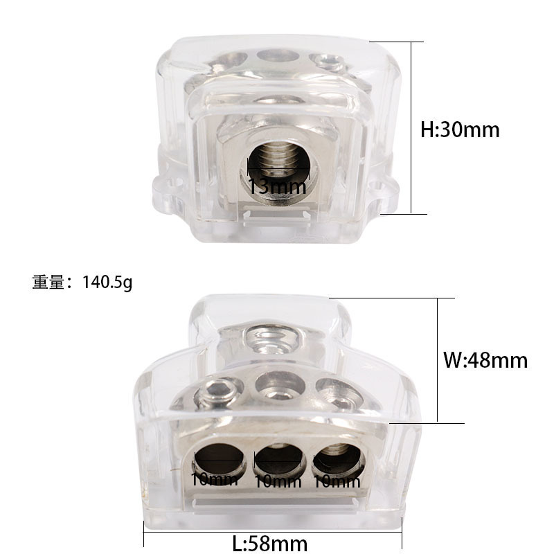 3 Way Power Distribution Block, 1x 0 Gauge in / 3X 4 Gauge Out Amp Power Distribution Ground Distributor Connecting Block