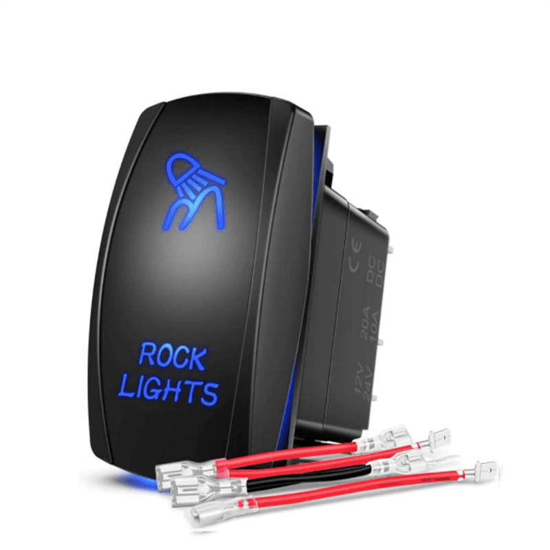 Light Bar Rocker Switch 5 Pin SPST 20A/12V 10A/24V Rear Light ON/Off, Blue LED Laser Waterproof Marine Toggle Switch