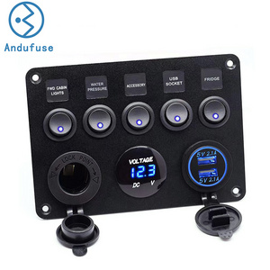 12V Waterproof RV Led Switch Panel for Car Truck Marine Boat, Digital Voltmeter Display QC3.0 Dual USB Charger Port DC