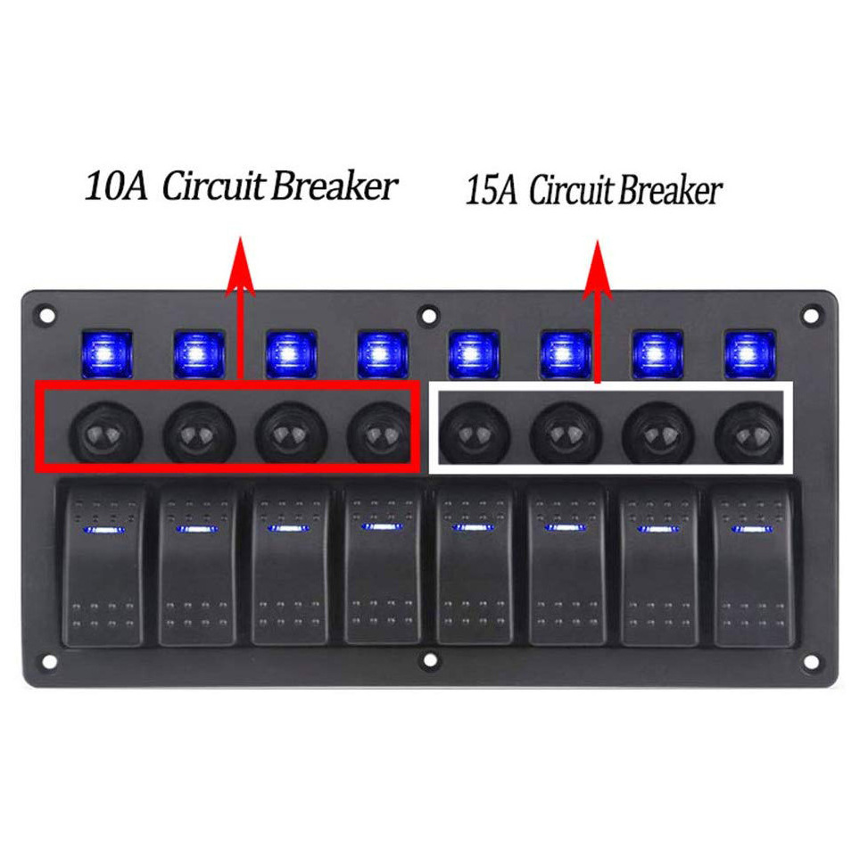 8 Gang Waterproof Car Boat Marine LED Rocker Switch Panel Circuit Breaker Car Styling Auto Car Accessory Rocker Switch Panel