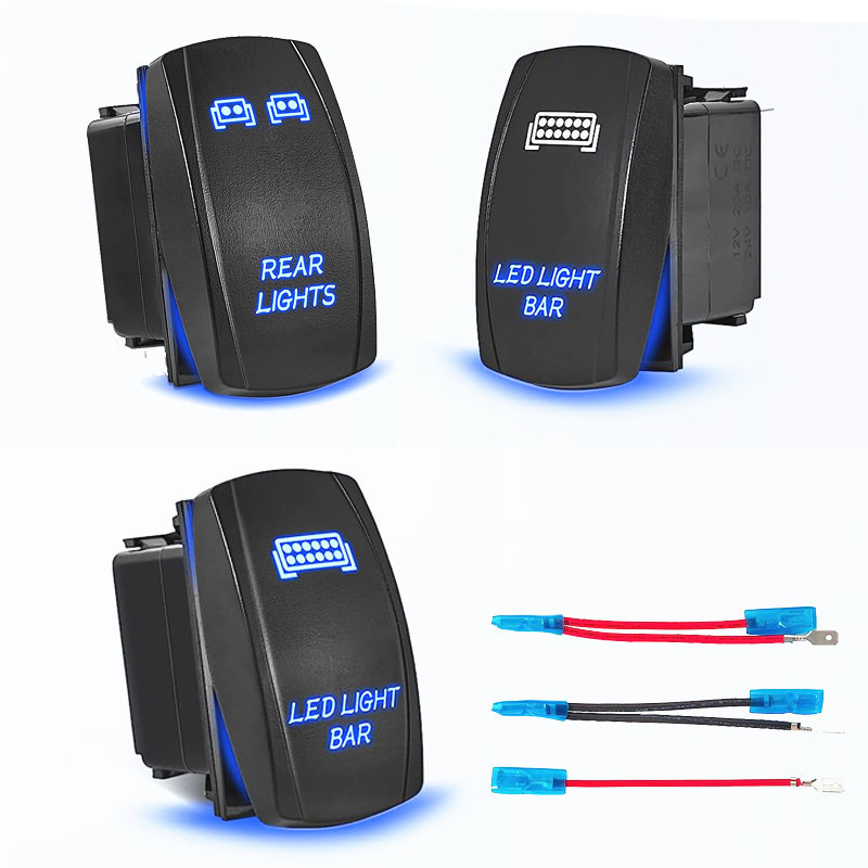 Light Bar Rocker Switch 5 Pin SPST 20A/12V 10A/24V Rear Light ON/Off, Blue LED Laser Waterproof Marine Toggle Switch