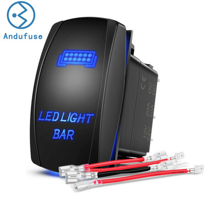 Light Bar Rocker Switch 5 Pin SPST 20A/12V 10A/24V Rear Light ON/Off, Blue LED Laser Waterproof Marine Toggle Switch