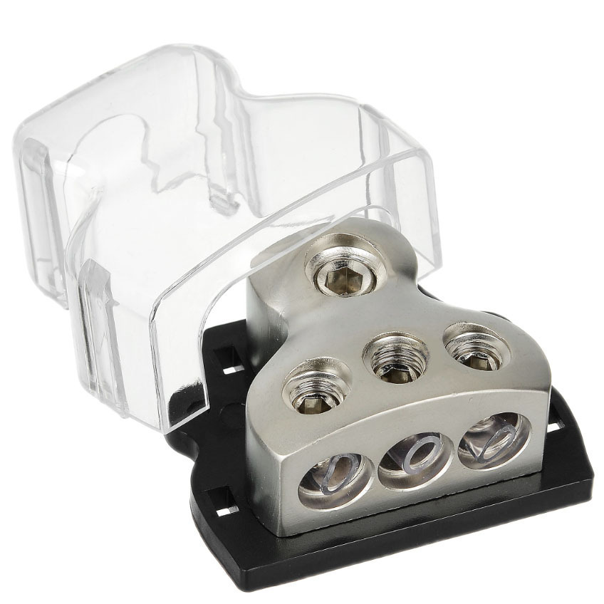 3 Way Power Distribution Block, 1x 0 Gauge in / 3X 4 Gauge Out Amp Power Distribution Ground Distributor Connecting Block