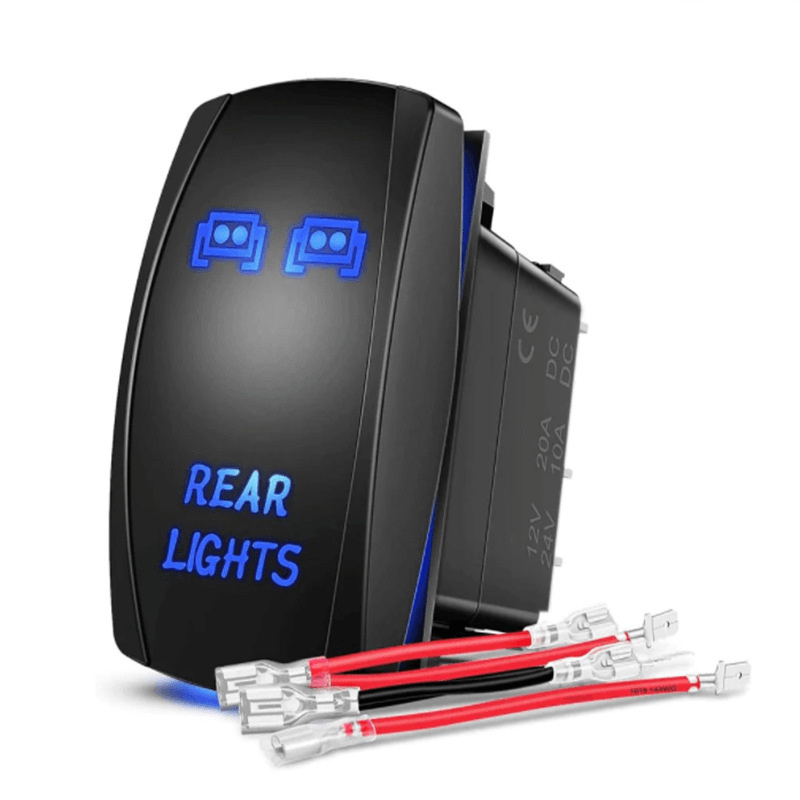 Light Bar Rocker Switch 5 Pin SPST 20A/12V 10A/24V Rear Light ON/Off, Blue LED Laser Waterproof Marine Toggle Switch