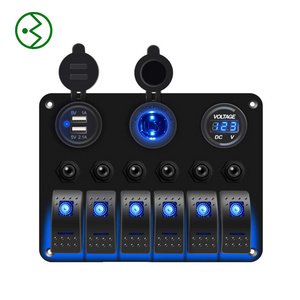 6 Gang Gang Marine Boat Rocker Switch Panel, 12V Waterproof LED Lighted Toggle Switches Fuse Breaker Protected Control with 12 V