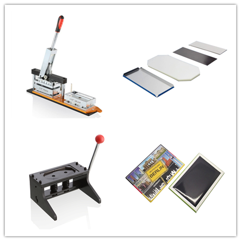 Factory wholesale 53*80mm  tin rectangle fridge magnet making machine + paper cutter + 1000pcs fridge magnet materials