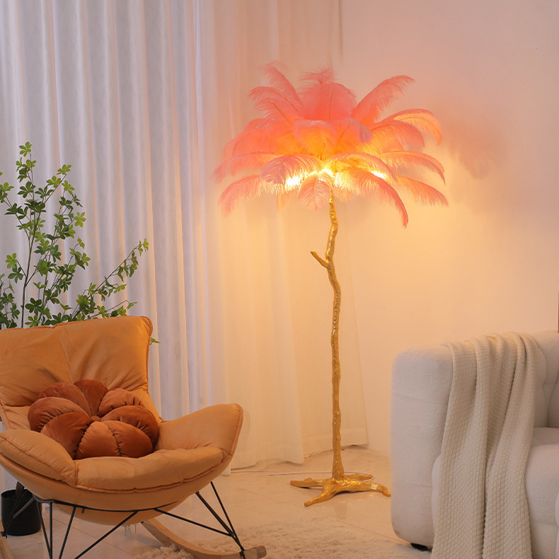 Hotel Decor Standing Lights Light Luxury Designer Ostrich Modern Tree Trunk Feather Floor Lamps