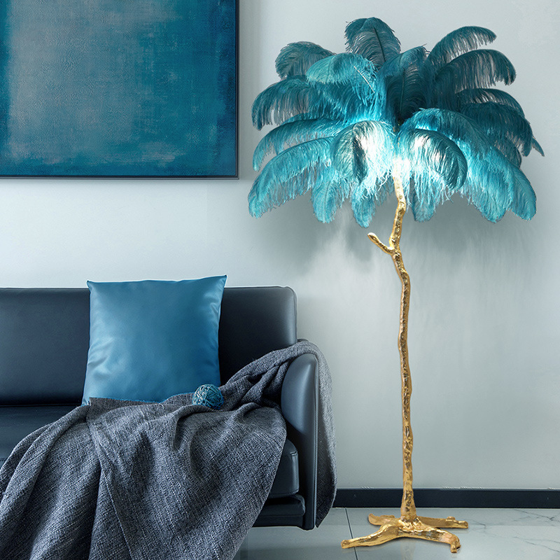 Hotel Decor Standing Lights Light Luxury Designer Ostrich Modern Tree Trunk Feather Floor Lamps