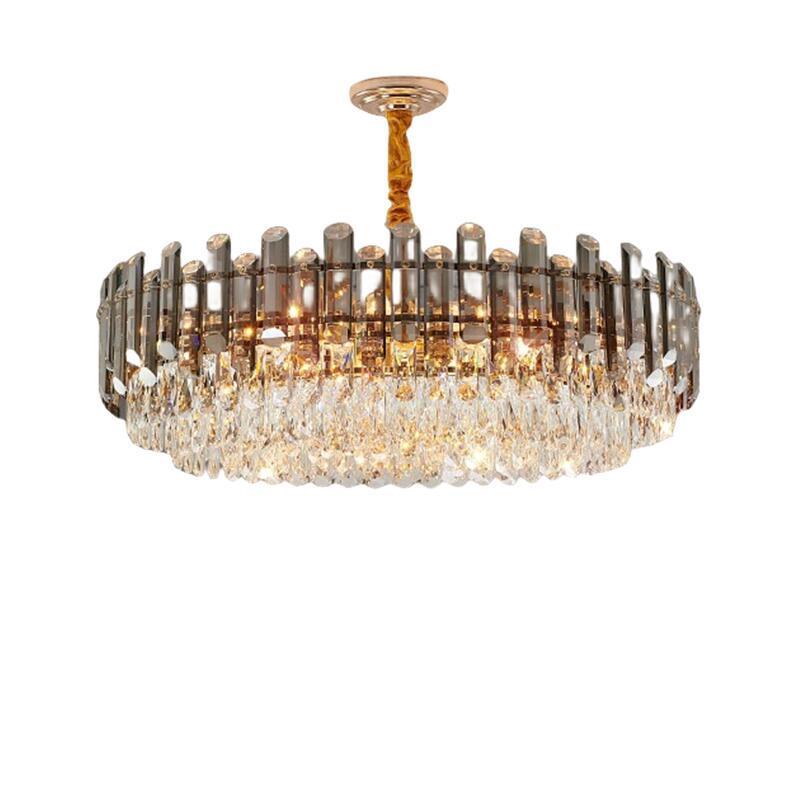 Gold Metal colored lamp body shelf Hanging  light Fixture with lustre Crystal luxury chandelier