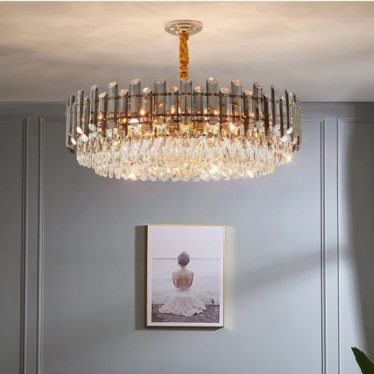 Gold Metal colored lamp body shelf Hanging  light Fixture with lustre Crystal luxury chandelier