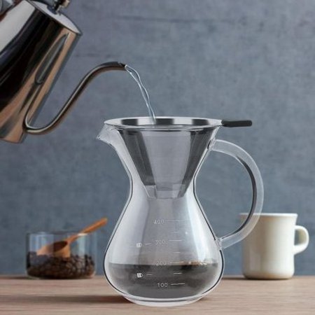 Pour Over Coffee Maker Set-4 cup Borosilicate Glass Carafe with Reusable Stainless Steel Paperless Filter/Dripper, Manual