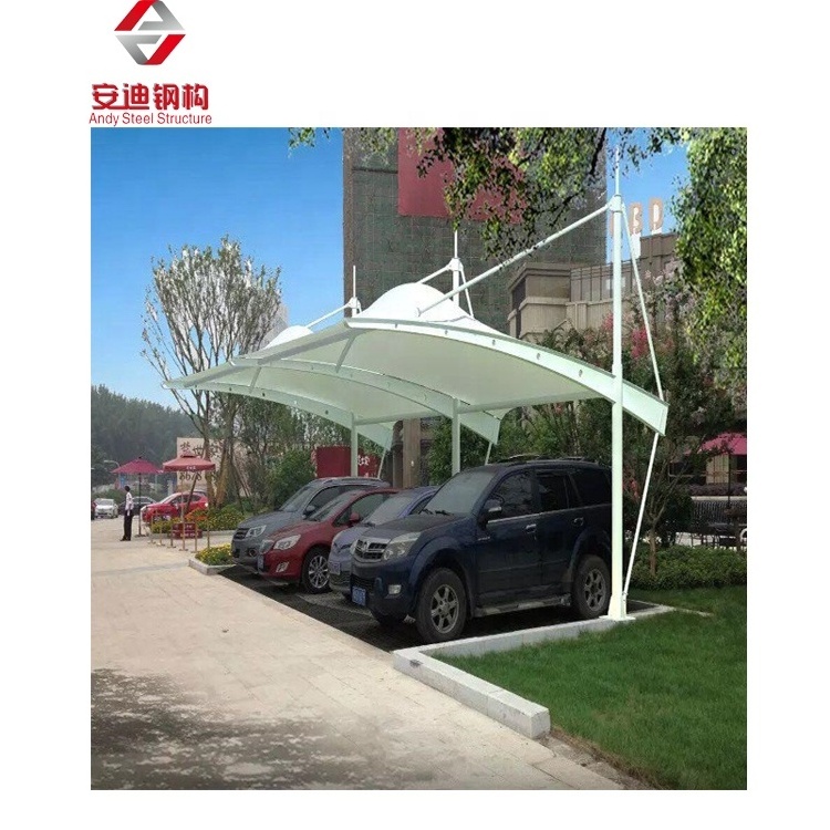 PVDF Tensile Membrane Structure Steel Truss Car Garage Shelter Prefab Steel Pipe Truss Car Parking Canopy Steel Frame Shed