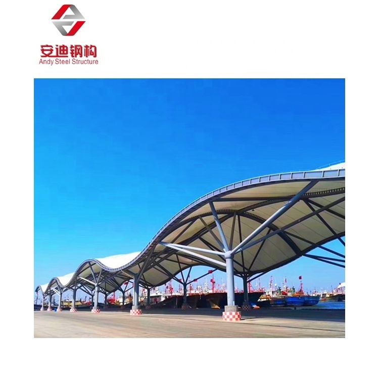 PVDF Tensile Membrane Structure Steel Truss Car Garage Shelter Prefab Steel Pipe Truss Car Parking Canopy Steel Frame Shed