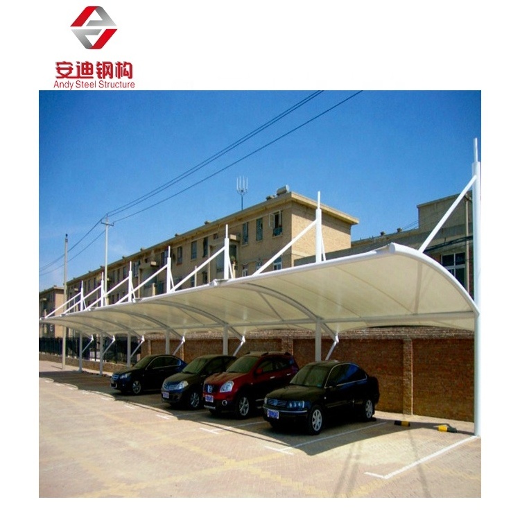 PVDF Tensile Membrane Structure Steel Truss Car Garage Shelter Prefab Steel Pipe Truss Car Parking Canopy Steel Frame Shed