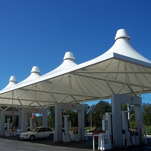 Prefabricated Steel Tensile Membrane Structure Petrol Pump Canopy Gas Fuel Station Tensile Roof Fabric Building