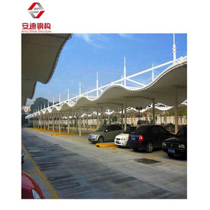 PVDF Tensile Membrane Structure Steel Truss Car Garage Shelter Prefab Steel Pipe Truss Car Parking Canopy Steel Frame Shed