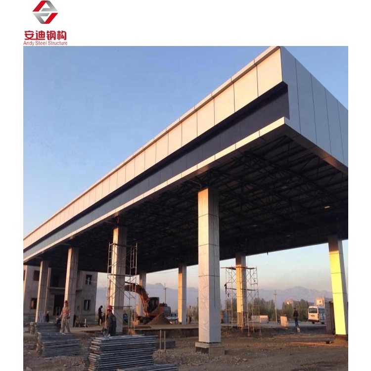 Modern Designed Prefab Steel Structure Aluminium Panel Cladding  Toll Station Roof Top Structure