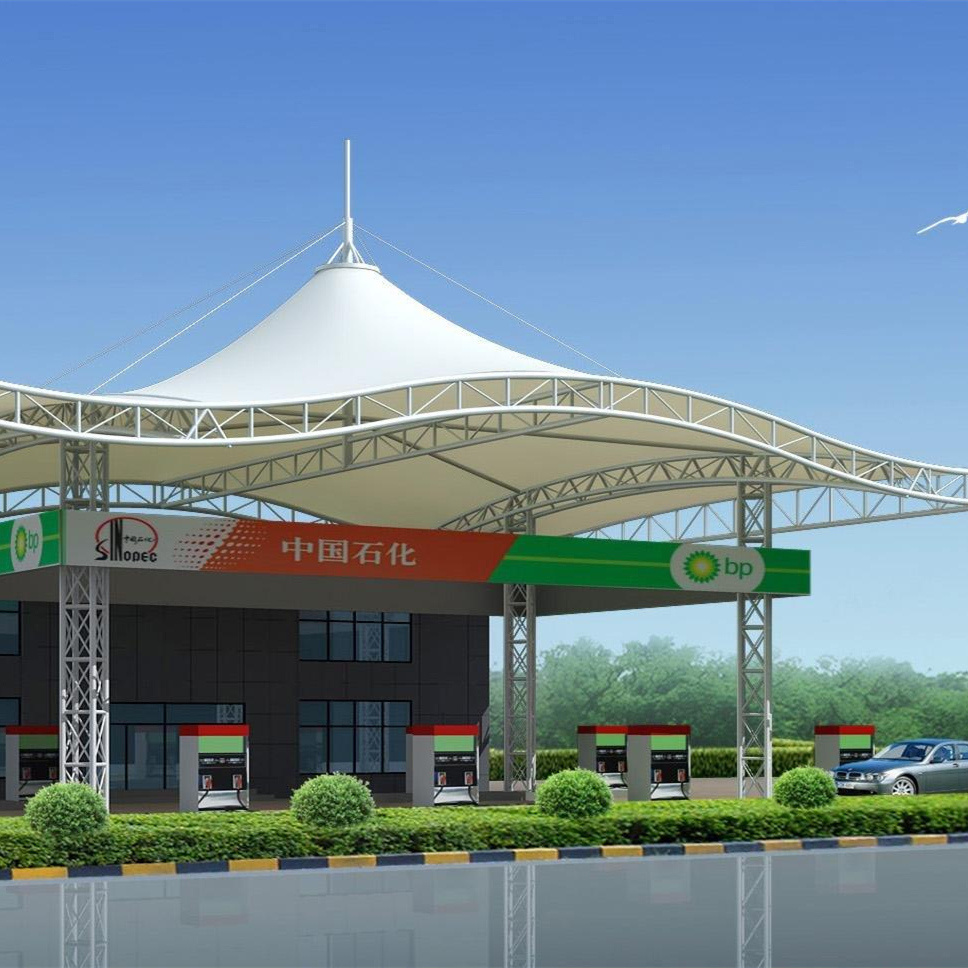 China Factory Direct Sale Steel Truss Frame Membrane Structure Gas Station