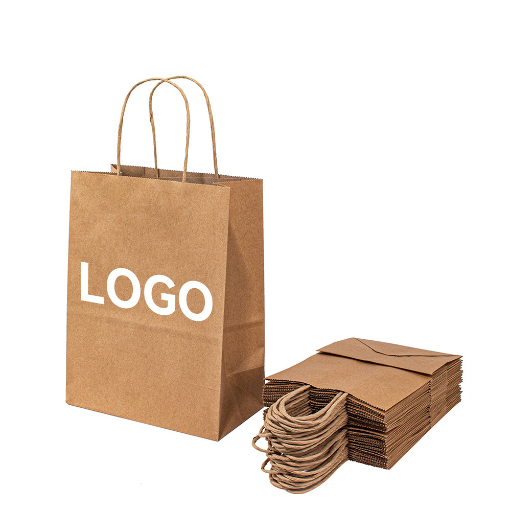 Hot Selling Christmas Paper Gift Bags Customize Print Logo White Brown Mini Shopping Kraft Paper Bags With Handle