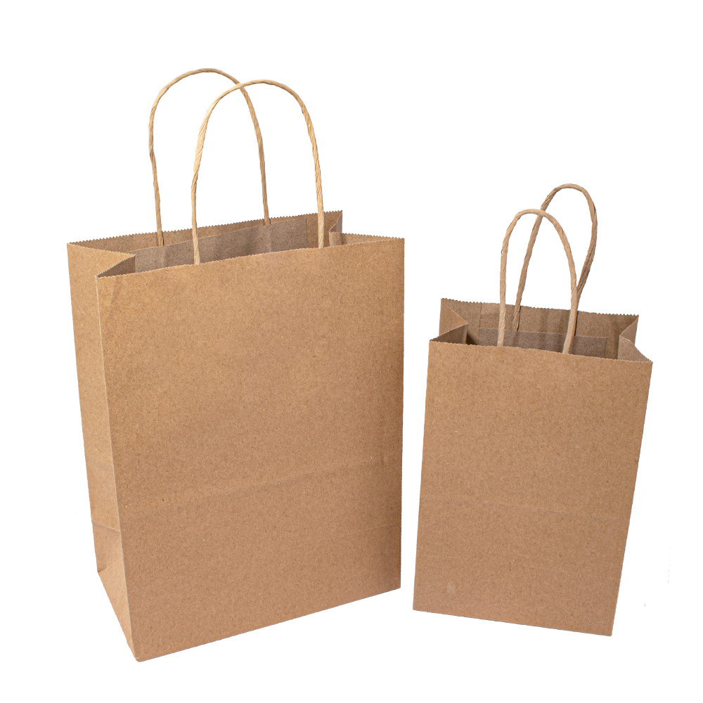 Hot Selling Christmas Paper Gift Bags Customize Print Logo White Brown Mini Shopping Kraft Paper Bags With Handle