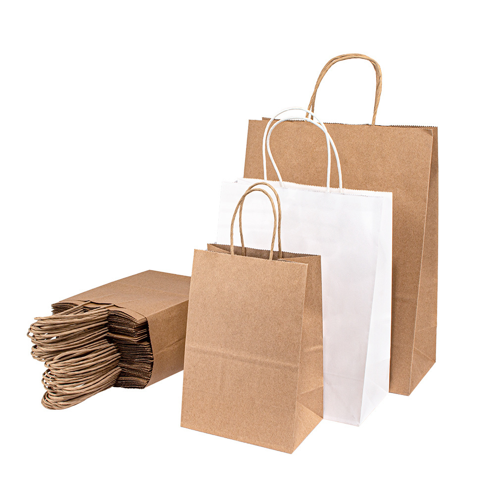 Hot Selling Christmas Paper Gift Bags Customize Print Logo White Brown Mini Shopping Kraft Paper Bags With Handle