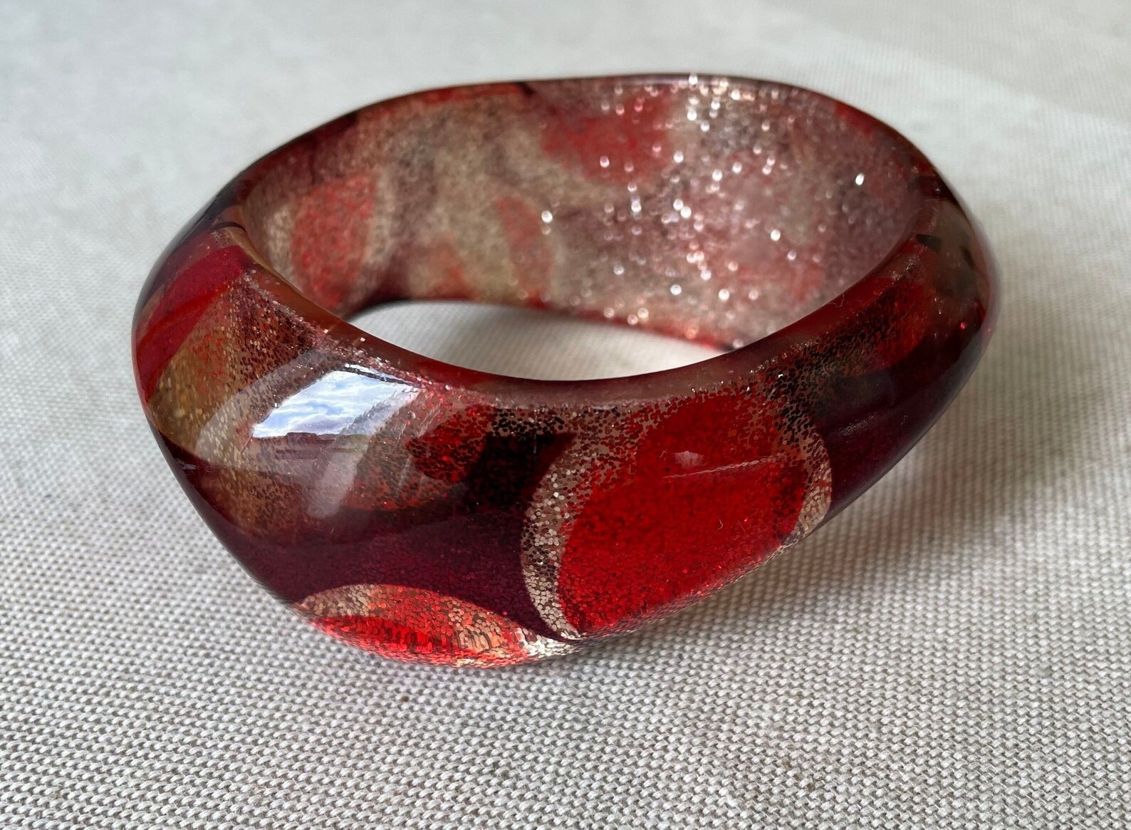 Vintage Chunky Transparent Red Silver Indian Bangle Unique Classic Handmade Wide Statement Cuff Bracelet Jewelry Irregular