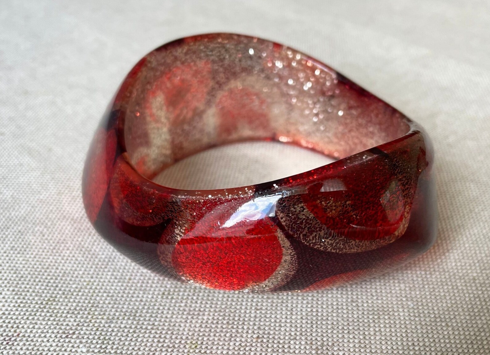 Vintage Chunky Transparent Red Silver Indian Bangle Unique Classic Handmade Wide Statement Cuff Bracelet Jewelry Irregular