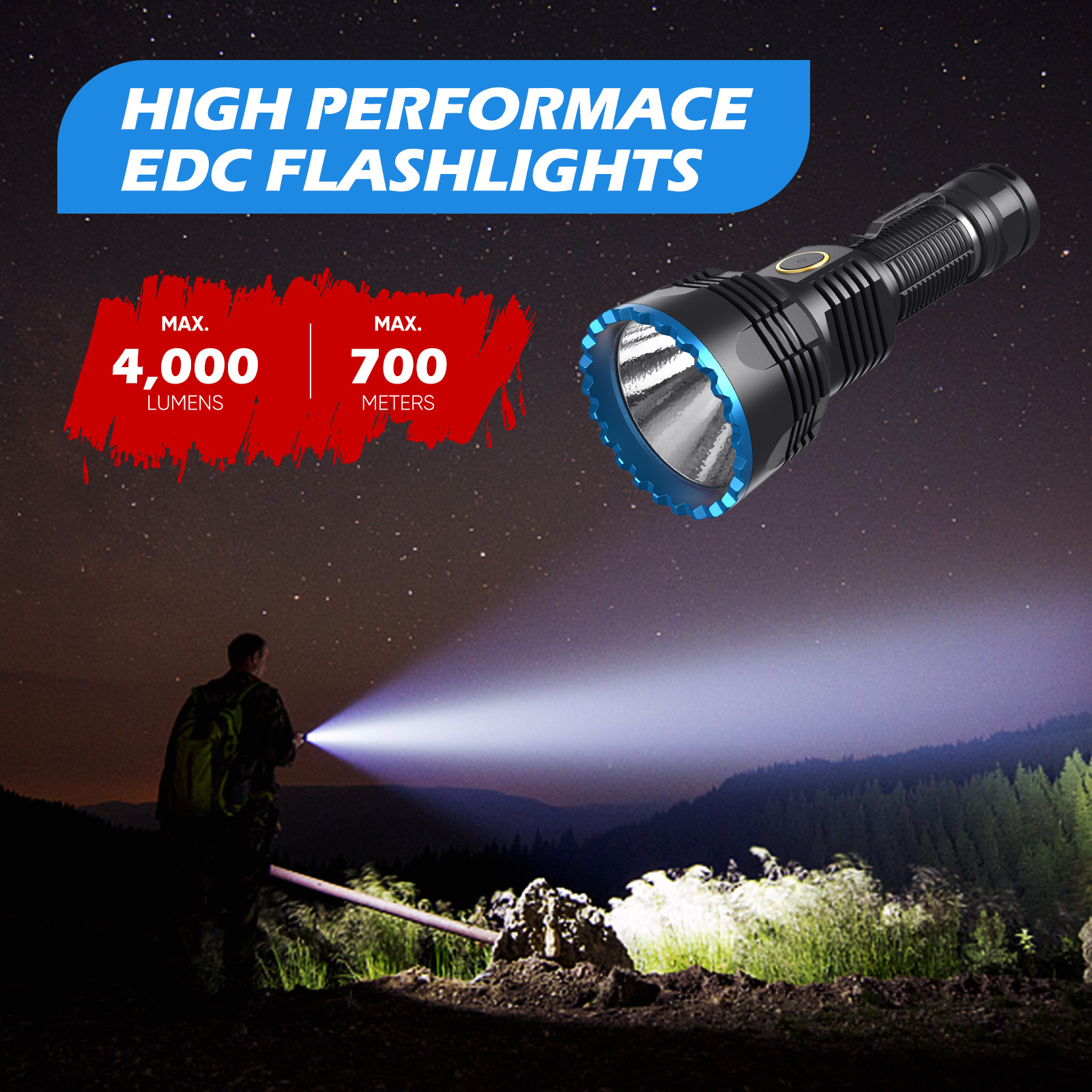 ANEKIM X3Pro tactical flashlight 4000 high lumen floodlight Type-C 700m rechargeable flashlight