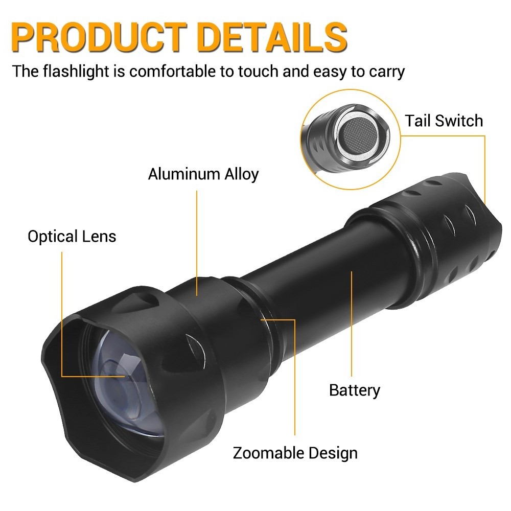 ANEKIM VCSEL 850nm Infrared Illuminator Flashlight with Zoom 940nm Night Vision Safety Tactical  IR Flashlight T20