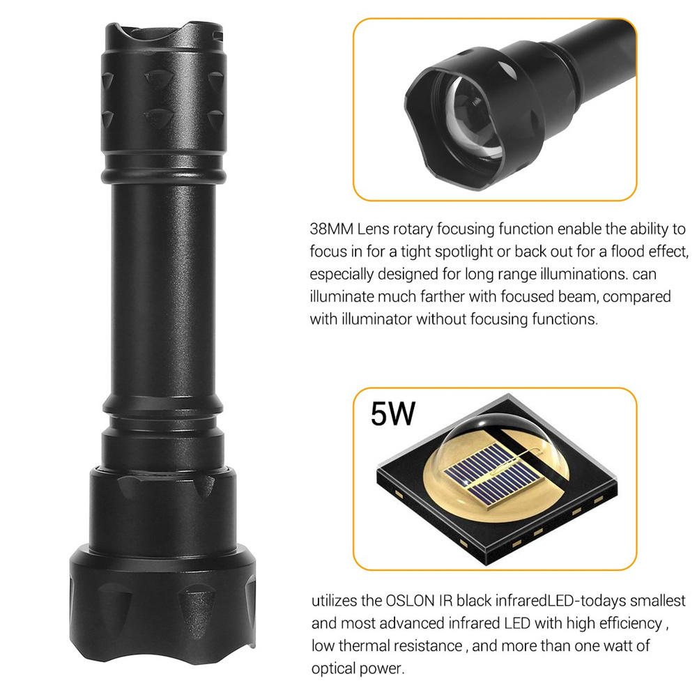 ANEKIM VCSEL 850nm Infrared Illuminator Flashlight with Zoom 940nm Night Vision Safety Tactical  IR Flashlight T20