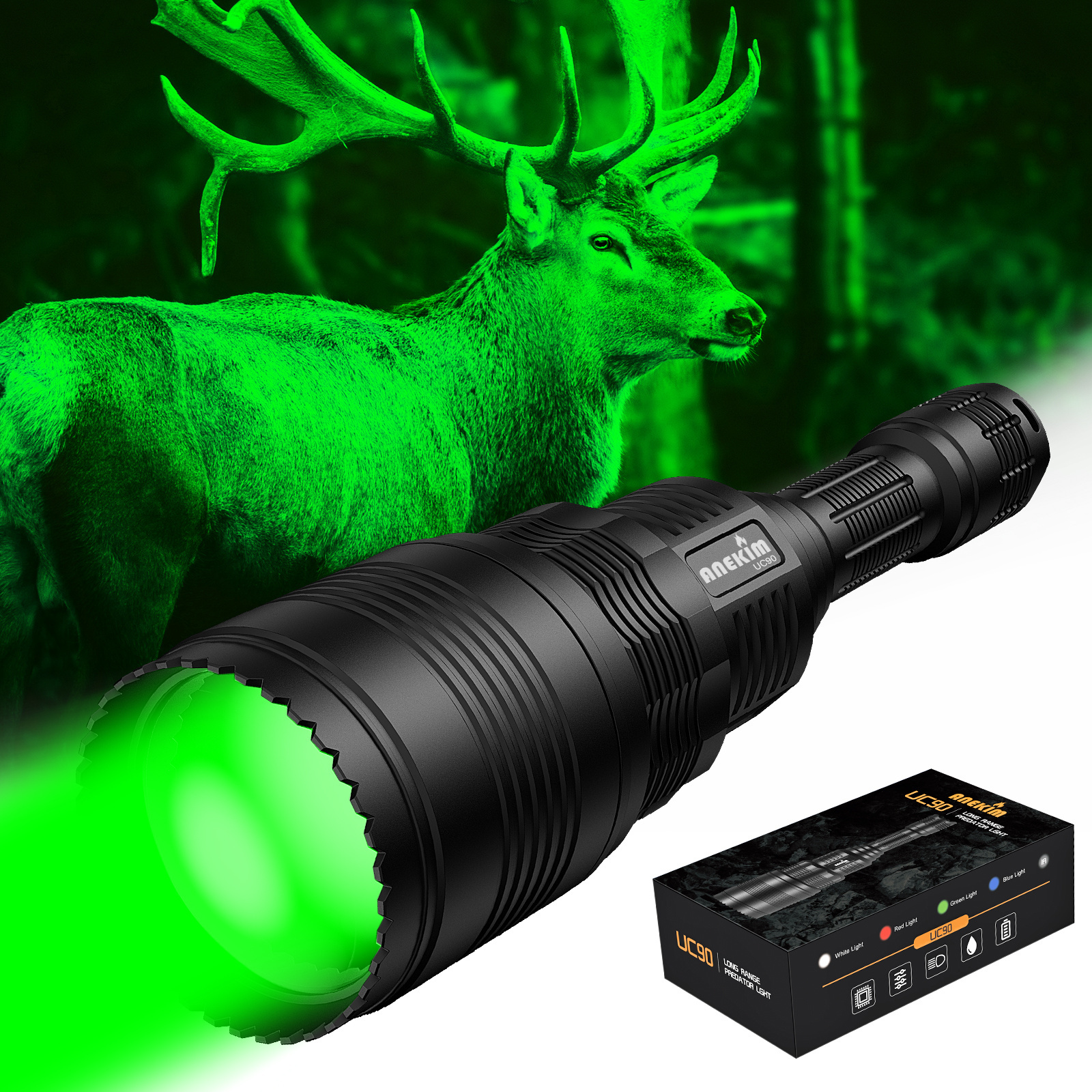 ANEKIM UC90 Green Hunting Light Kit, Predator Light for Tactical Flashlight for Hog Coyote and Varmint Night Hunting