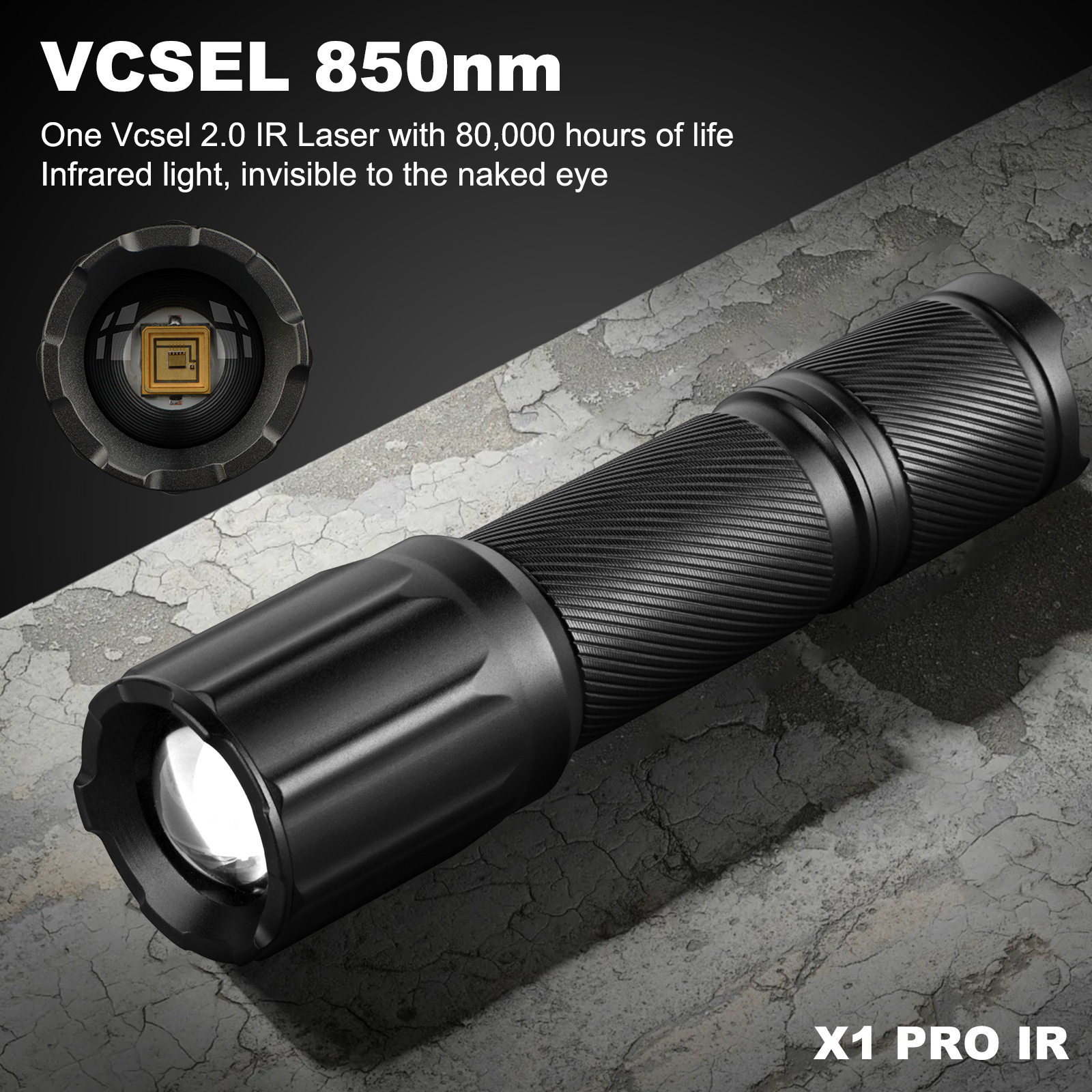 VCSEL 850nm/940nm Zoom IR Flashlight 23622in Long Distance with Adjustable Power Silent ANEKIM Night Vision Hunting Flashlight