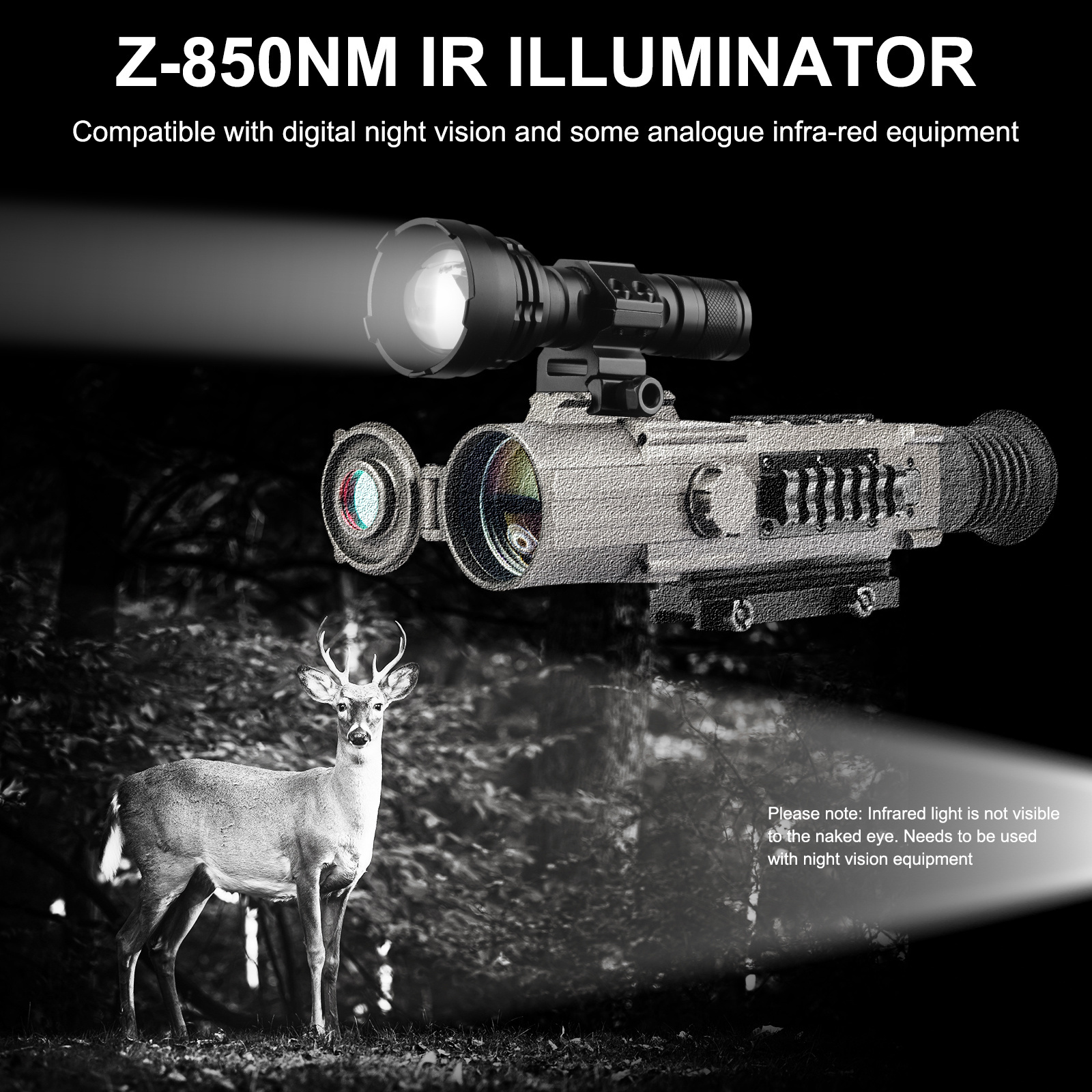 ANEKIM Z Series Zoomable Night Owl IR Illuminator Flashlight, VCSEL with 3 Mode Adjustable Power 850NM Silent Flashlight