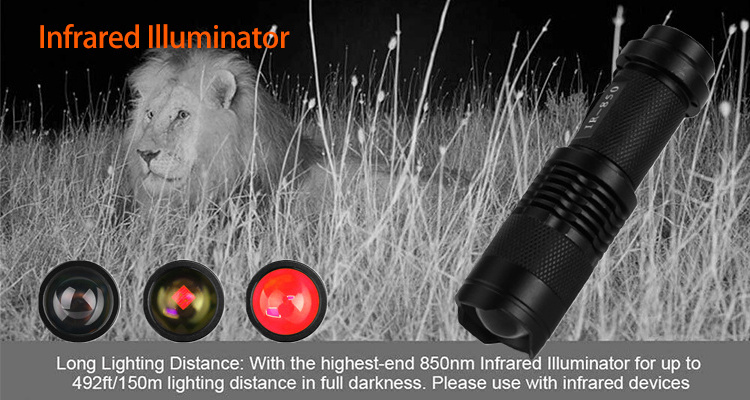 ANEKIM MINI 5W  850nm Infrared Illuminator IR 940nm Torch AA Battery SK68 Tactical Led Torch Waterproof Zoom  Outdoor Flashlight