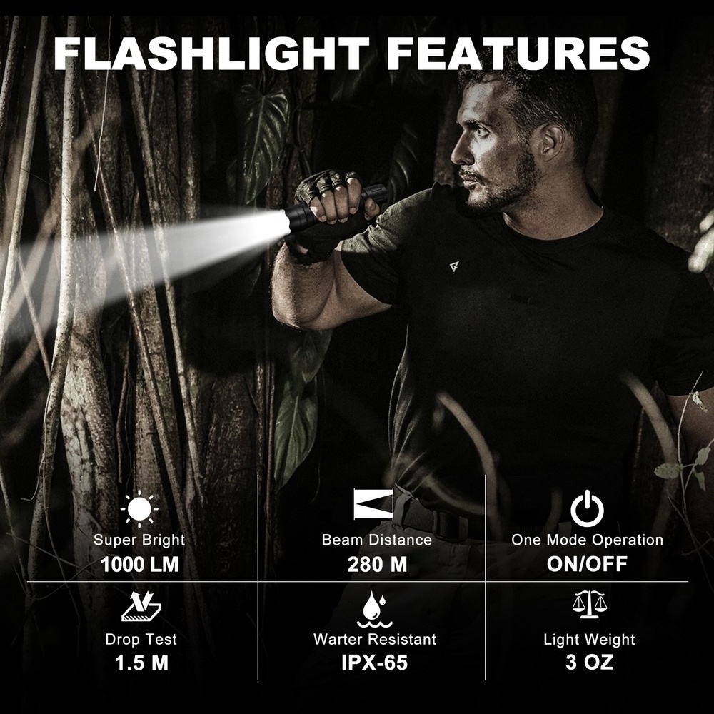 Tactical Flashlight with Holster, Single Mode LED Flashlight 1000 High Lumen Bright Small Flash Light WF-501B