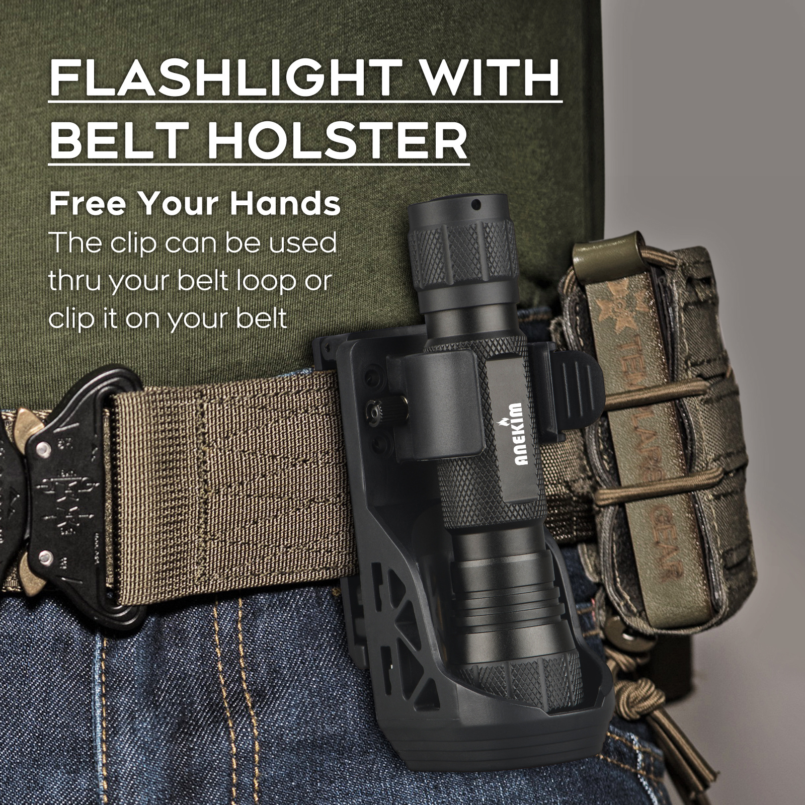 Tactical Flashlight With Holster, 1200 Lumen Single Mode Law Enforcement LED Flashlights with Belt Holder, Small Duty FlashLight