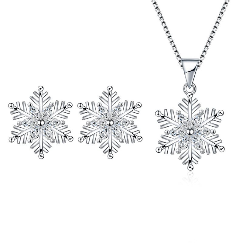 ANENJERY Jewelry Sets Wholesale Dazzling Elegant Wedding Jewelry Christmas Gift Zircon Snowflake Necklace Earrings for Women