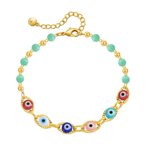 ANENJERY Colorful Dropwise Glaze Eyes Beads Crystal Bracelet Wholesale Vintage Boho Style Chain Party Jewelry for Women Chain